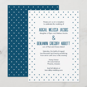 Invitación Elegante recepción con puntos de Polka azul y blan