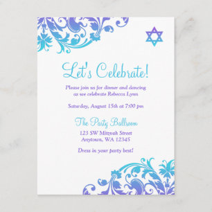 Invitación Elegante recepción de Bat Mitzvah Verde azulada Mo