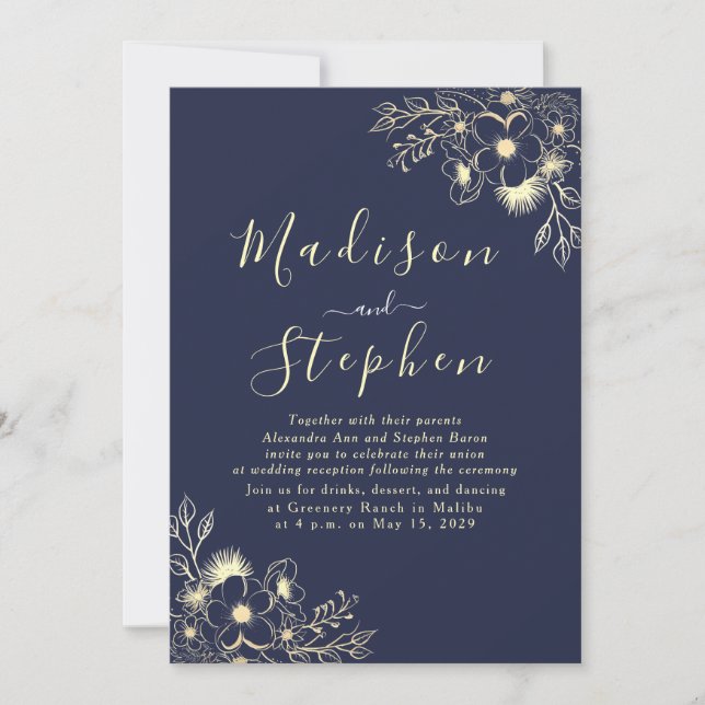 Invitación Elegante recepción de boda azul de la Marina de ca (Anverso)