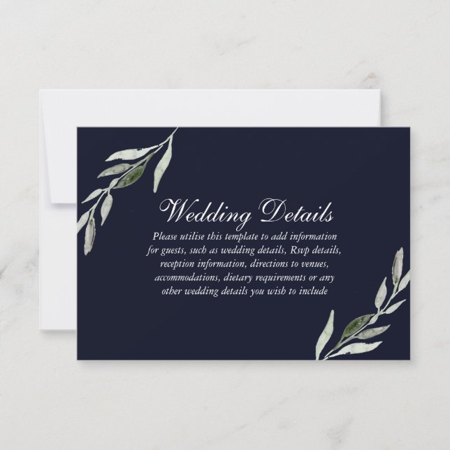 Invitación Elegante recepción de Boda Azul de la Marina de Ho (Anverso)