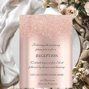 Invitación Elegante recepción de boda con brillo dorado rosa 
