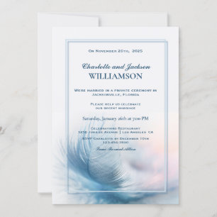 Invitación Elegante Recepción de Boda con Plumas de Azul Polv