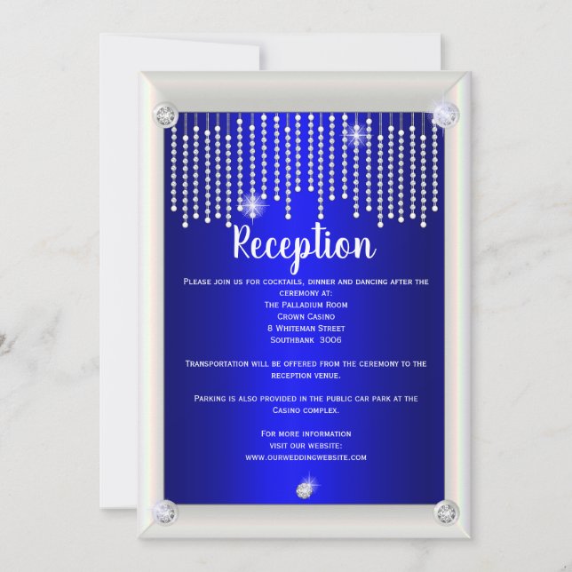 Invitación Elegante recepción de boda de diamantes azules y p (Anverso)