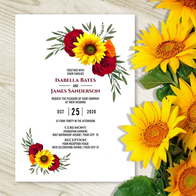 Invitación Elegante recepción de boda de Rosa de girasol de B (Subido por el creador)