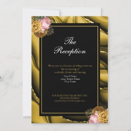 Invitación Elegante Recepción de Boda Floral de Ágata Negra D