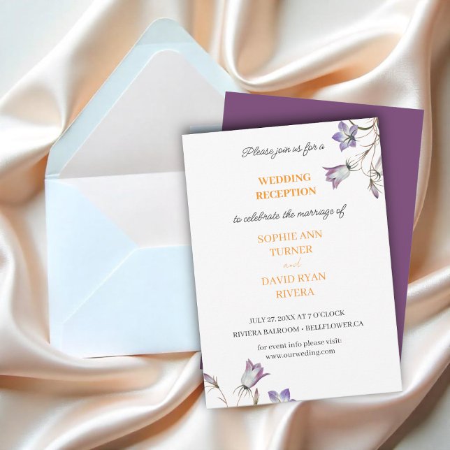 Invitación Elegante recepción de Boda Floral Morada Bellflowe (Subido por el creador)