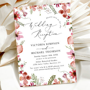 Invitación Elegante recepción de Boda Floral Rosa