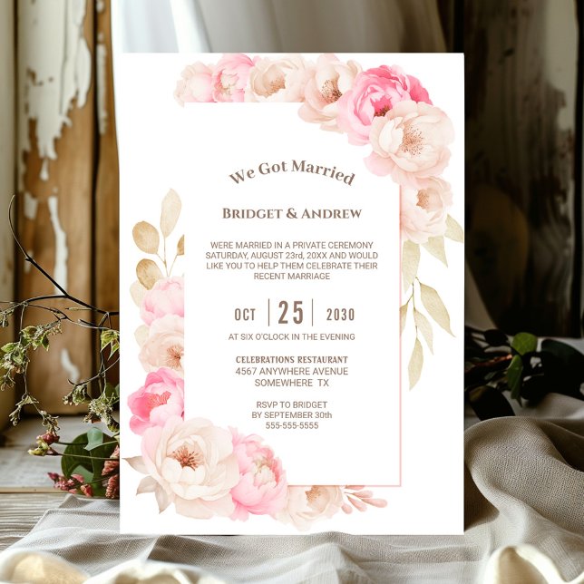 Invitación Elegante recepción de Boda Floral Rosa (Subido por el creador)