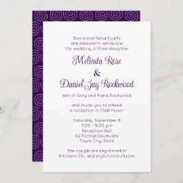 Invitación Elegante recepción de Boda Morada y Blanca