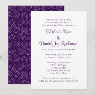 Invitación Elegante recepción de Boda Morada y Blanca