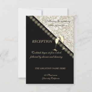 Invitación Elegante recepción de boda negro, damasco