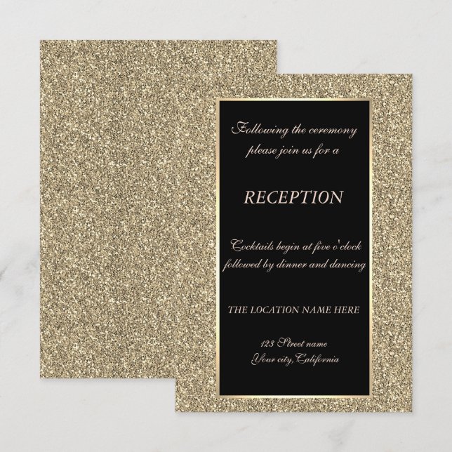 Invitación Elegante recepción de boda Purpurina dorada (Anverso / Reverso)