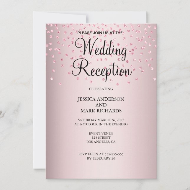 Invitación Elegante recepción de boda Purpurina rosa (Anverso)