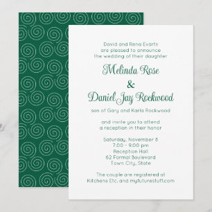 Invitación Elegante recepción de Boda Verde y Blanca