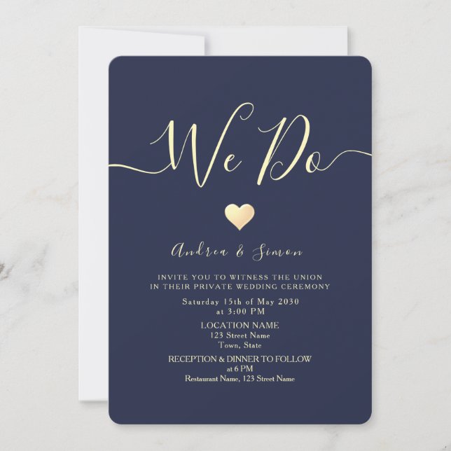 Invitación Elegante recepción de Bodas Azules de la Marina (Anverso)