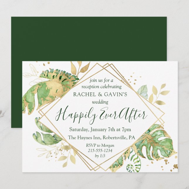 Invitación Elegante recepción de bodas de Elopement tropical (Anverso / Reverso)