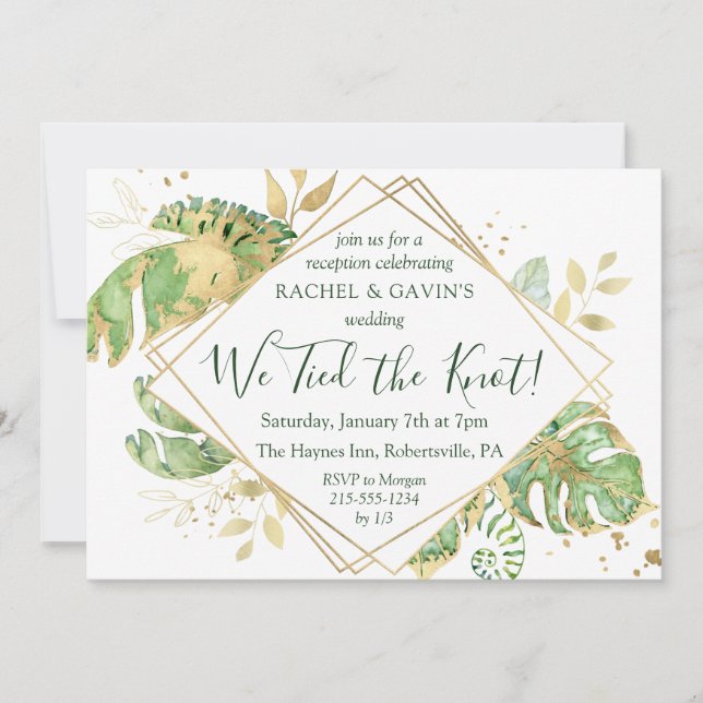 Invitación Elegante recepción de bodas de Elopement tropical (Anverso)