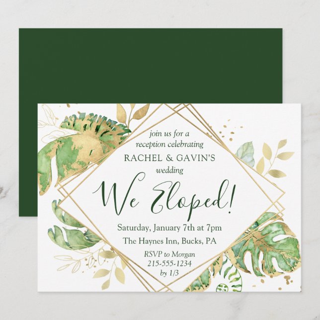 Invitación Elegante recepción de bodas de Elopement tropical (Anverso / Reverso)