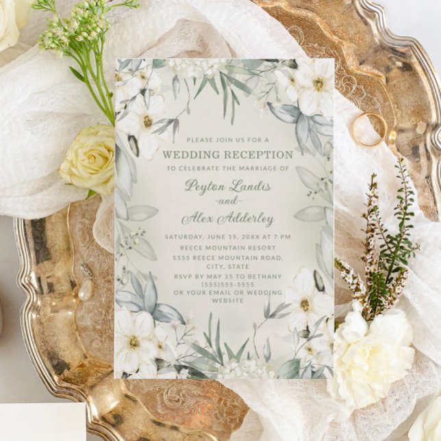 Invitación Elegante recepción de bodas de flores blancas (Subido por el creador)