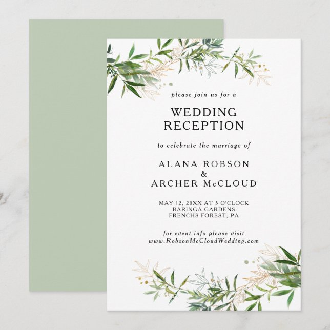 Invitación Elegante recepción de bodas de oliva (Anverso / Reverso)