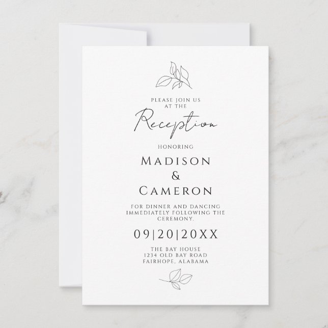 Invitación Elegante recepción de bodas deja negro y blanco (Anverso)