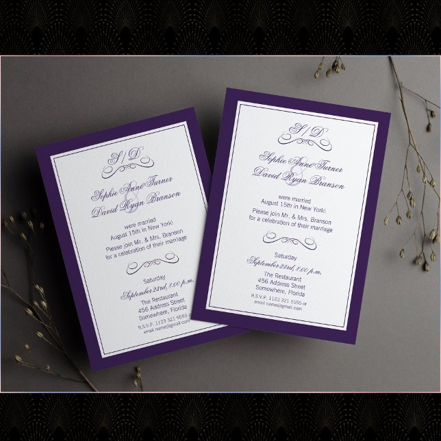 Invitación Elegante recepción de bodas moradas blancas (Subido por el creador)