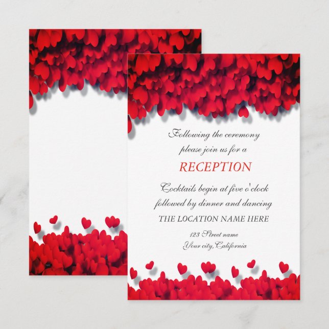 Invitación Elegante recepción de Corazones Rojos (Anverso / Reverso)