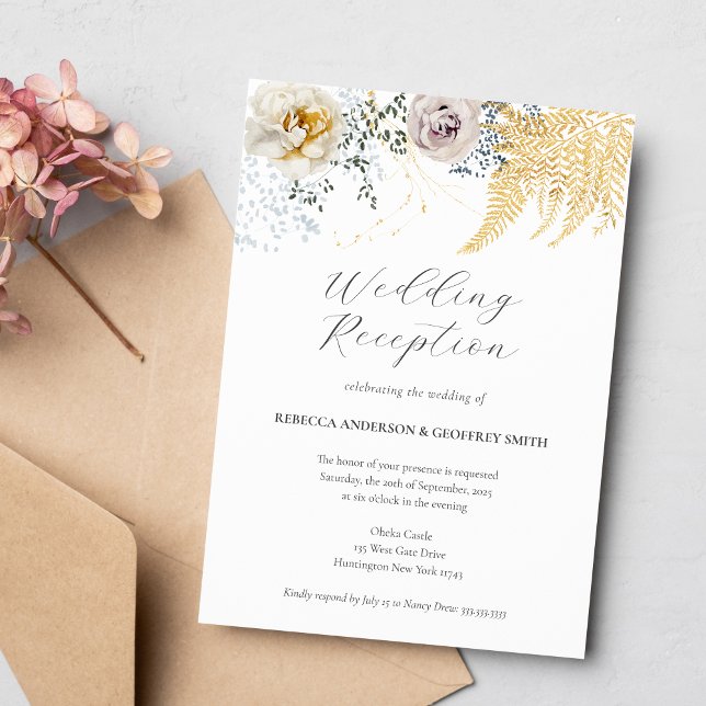Invitación Elegante recepción de nuez acuática floral (Subido por el creador)