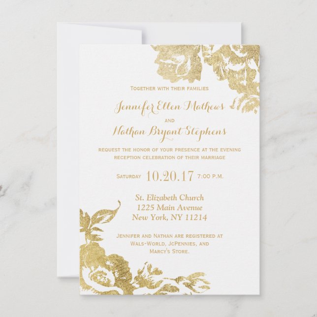 Invitación Elegante Recepción de oro floral simple y moderna  (Anverso)