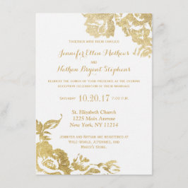 Invitación Elegante Recepción de oro floral simple y moderna 