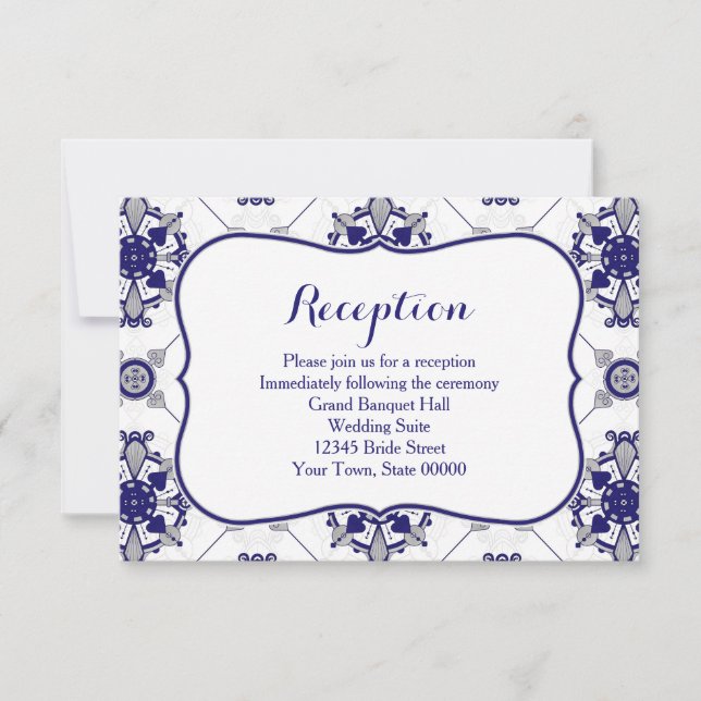 Invitación Elegante recepción de patrón de medallón azul real (Anverso)