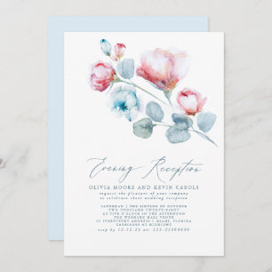 Invitación Elegante Recepción Dusty Blue Pink Floral