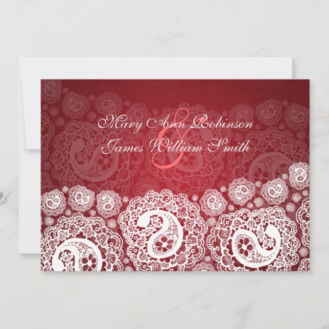 Invitación Elegante recepción Estrella Paisley Lace Rojo (Anverso)