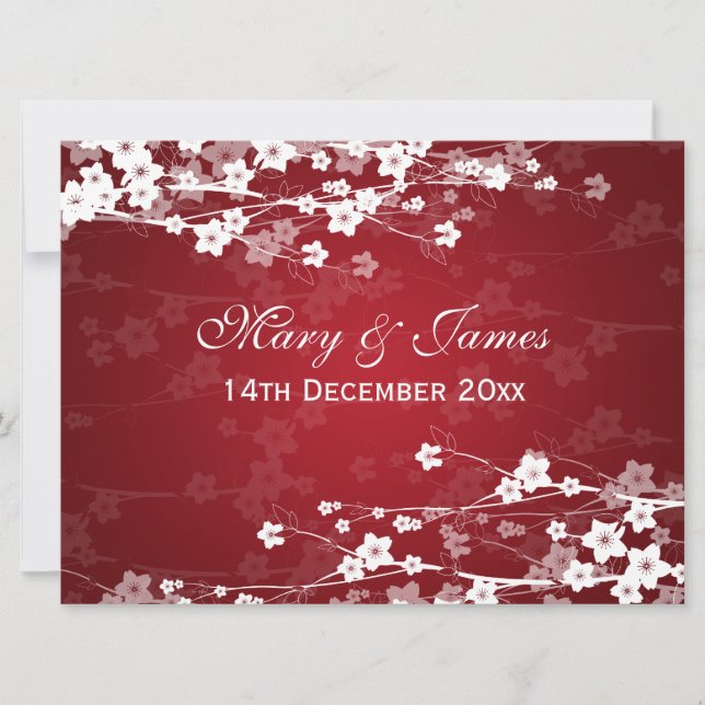 Invitación Elegante Recepción Flor de Cerezo Roja (Anverso)
