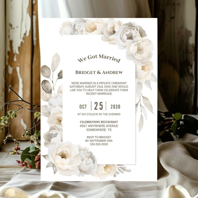 Invitación Elegante recepción floral blanca (Subido por el creador)