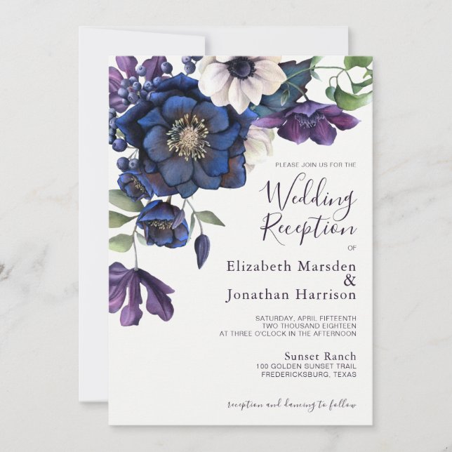 Invitación Elegante recepción floral de bodas de la Marina Pú (Anverso)