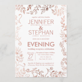 Invitación Elegante recepción floral de oro rosa blanco