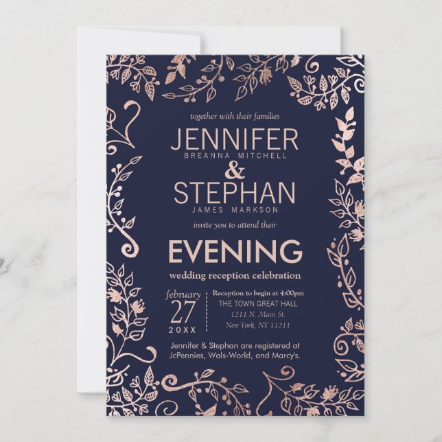 Invitación Elegante recepción floral de Rosa azul de la Marin (Anverso)