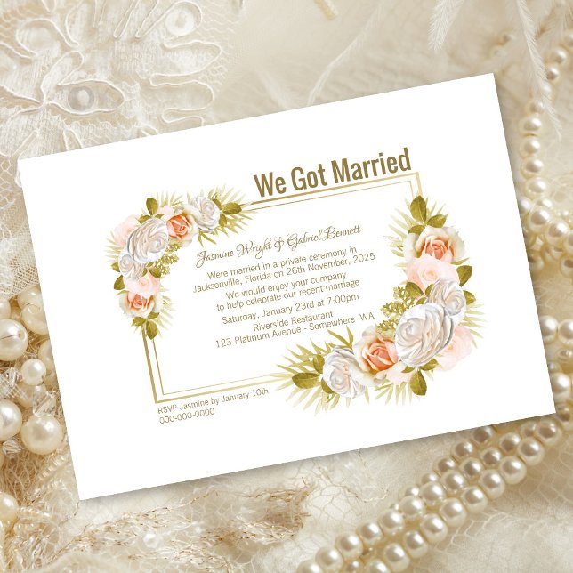 Invitación Elegante recepción floral Rubor de boda rosa (Subido por el creador)