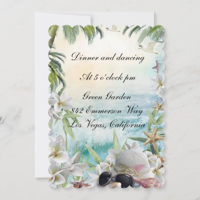 Invitación Elegante recepción Floral Tropical Beach Wedding (Anverso)