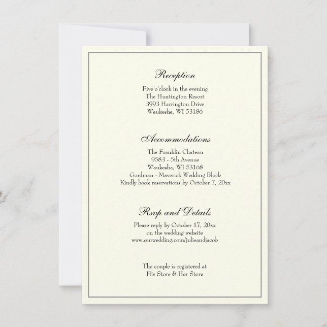 Invitación Elegante recepción marfil - clásica de boda (Anverso)