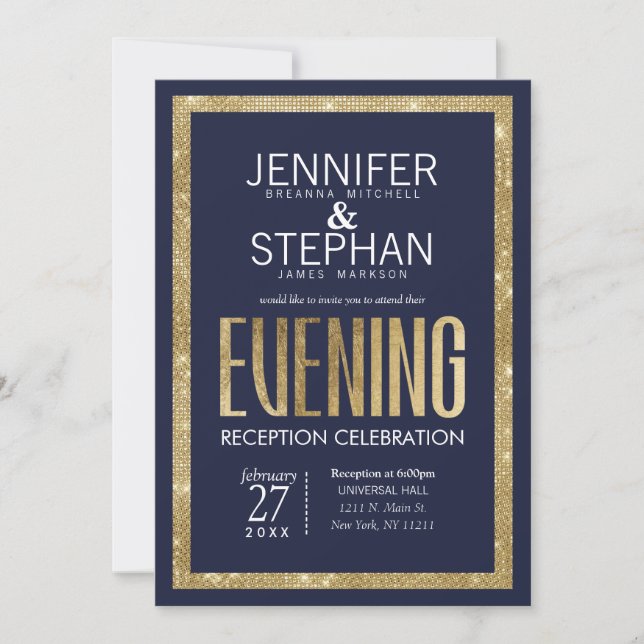 Invitación Elegante recepción moderna de la serie dorada azul (Anverso)