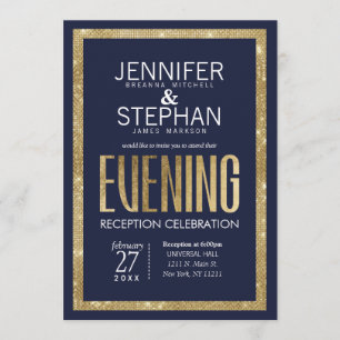 Invitación Elegante recepción moderna de la serie dorada azul