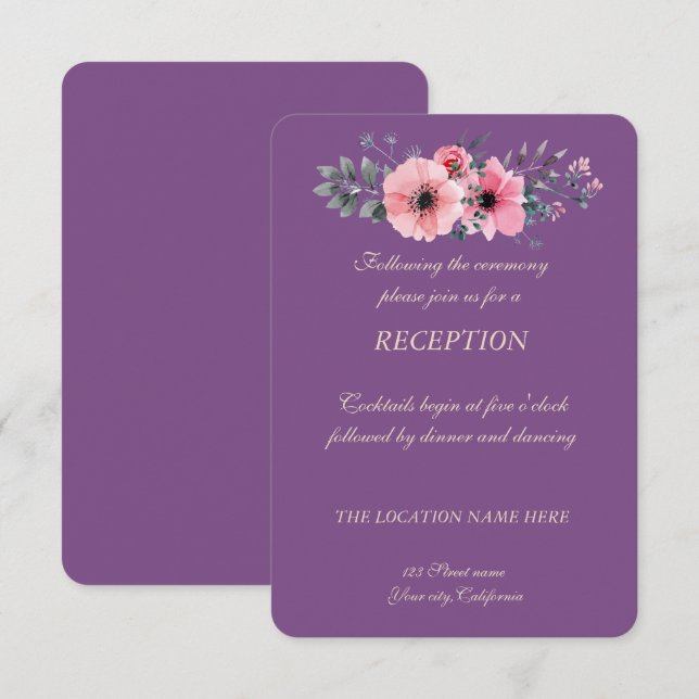 Invitación Elegante recepción romántica de boda floral (Anverso / Reverso)
