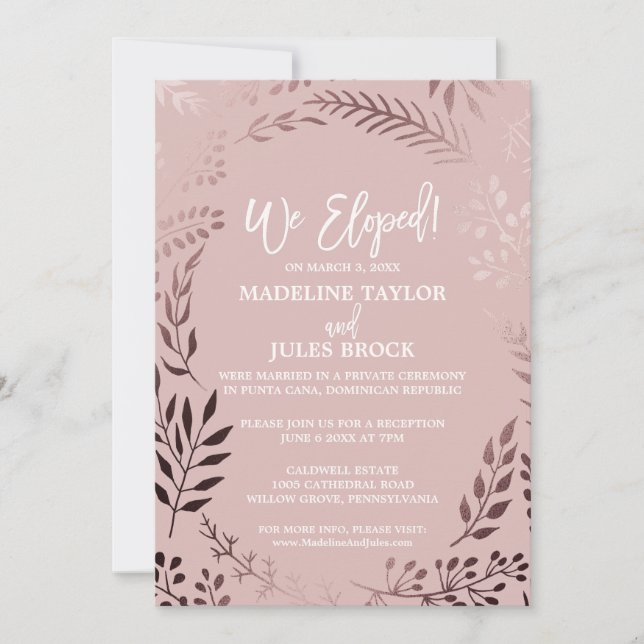 Invitación Elegante recepción Rosa dorada y rosa (Anverso)