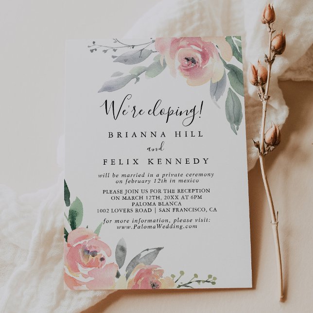 Invitación Elegante recepción Rubor Floral Elopement (Subido por el creador)