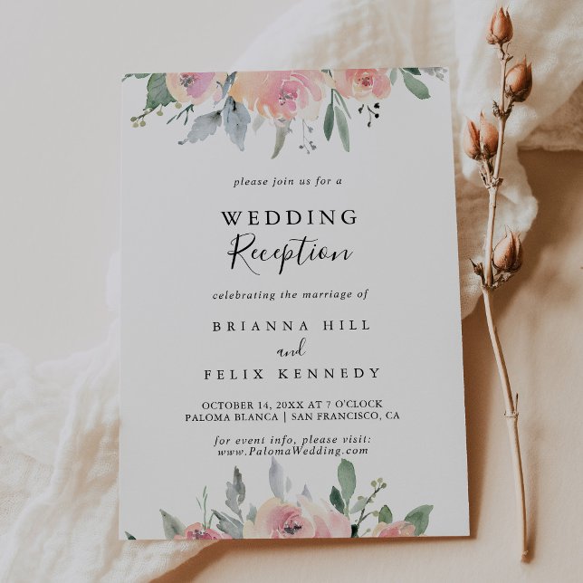 Invitación Elegante recepción Rubor Floral Wedding (Subido por el creador)