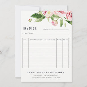 Invitación Elegante recibo de factura floral de peones verdes