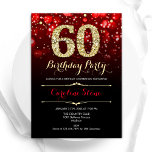 Invitación Elegante Red Black Gold 60 cumpleaños<br><div class="desc">60.ª invitación a la fiesta de cumpleaños. Elegante diseño negro rojo con falso oro purpurina. Cuenta con diamantes elegantes, luces de bokeh y fuente de guiones. Invitación de cumpleaños de hombres o mujeres. Perfecto para una elegante fiesta de cumpleaños. Personaliza con tus propios detalles. Mándame un mensaje si necesitas más...</div>