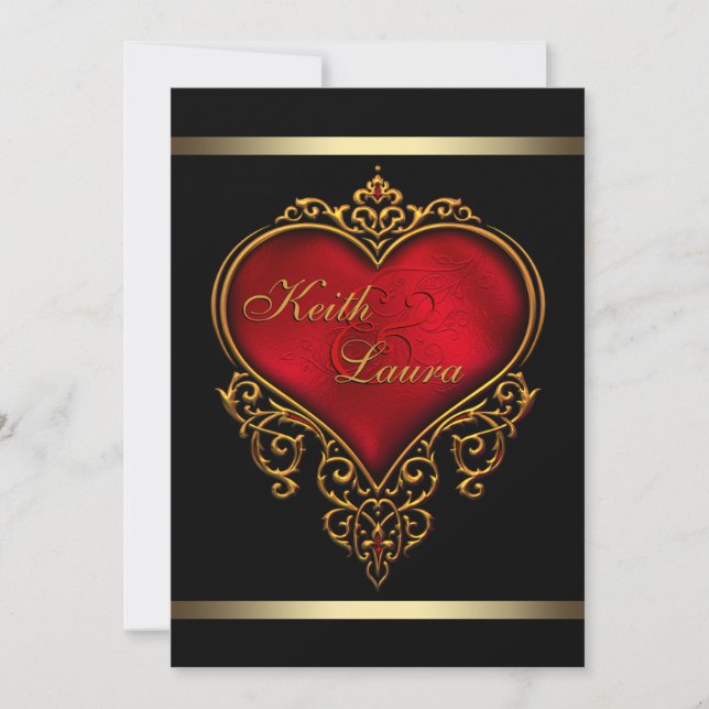 Invitación Elegante Red Black y Gold Boda (Anverso)
